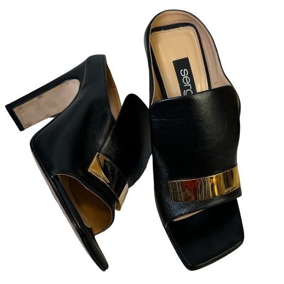 Sergio Rossi SR1 Sabot Mules Black with Gold Detail Size 5 - Picture 6 of 16